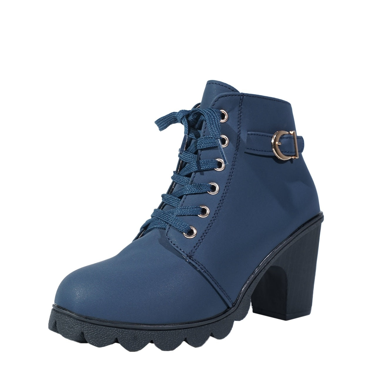 Fiorelle Women's Buckle Decorated Chunky Heel Ankle Boots - Side Zipper & Lace-Up Round Toe Mid-Calf Equestrian Boots (US 4-10)