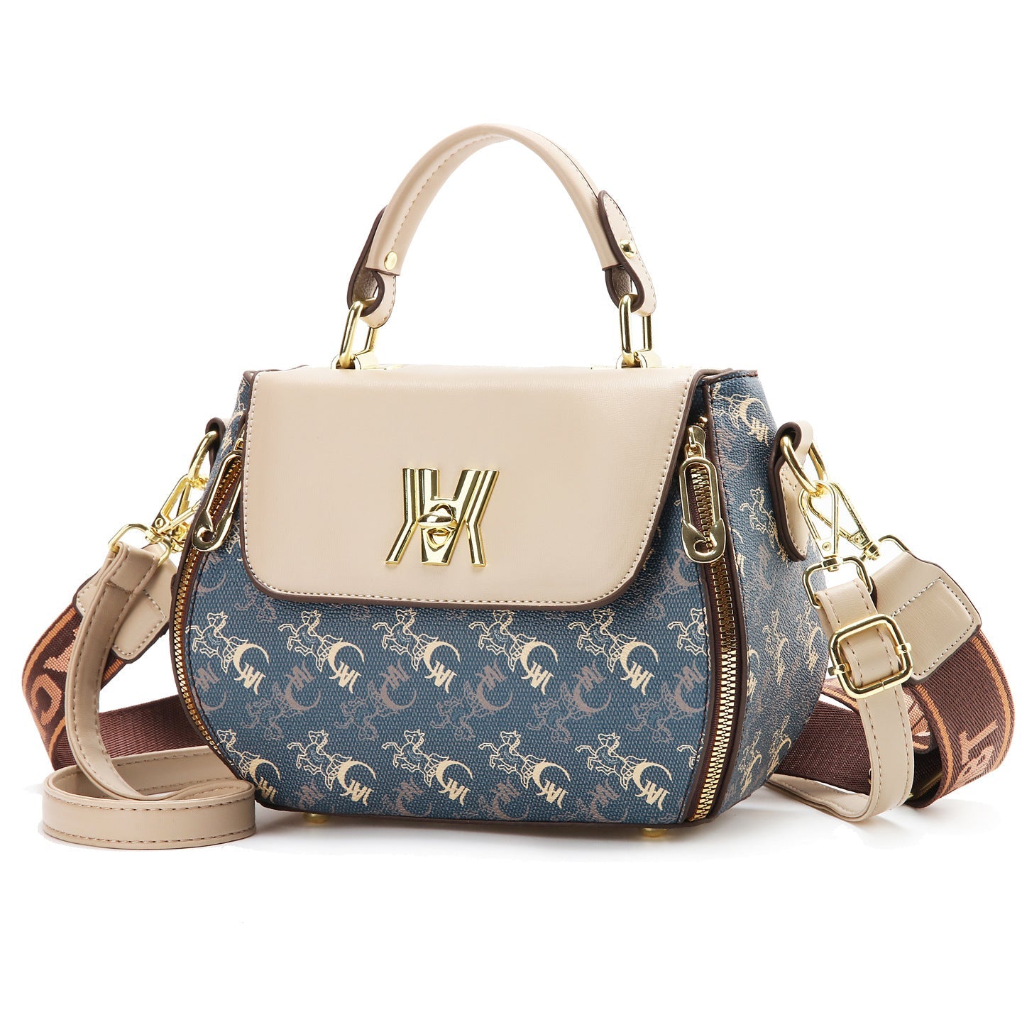 Fiorelle Women's Classic Letter Print Apple Bag - Multi-Way Crossbody Shoulder Tote Handbag Purse