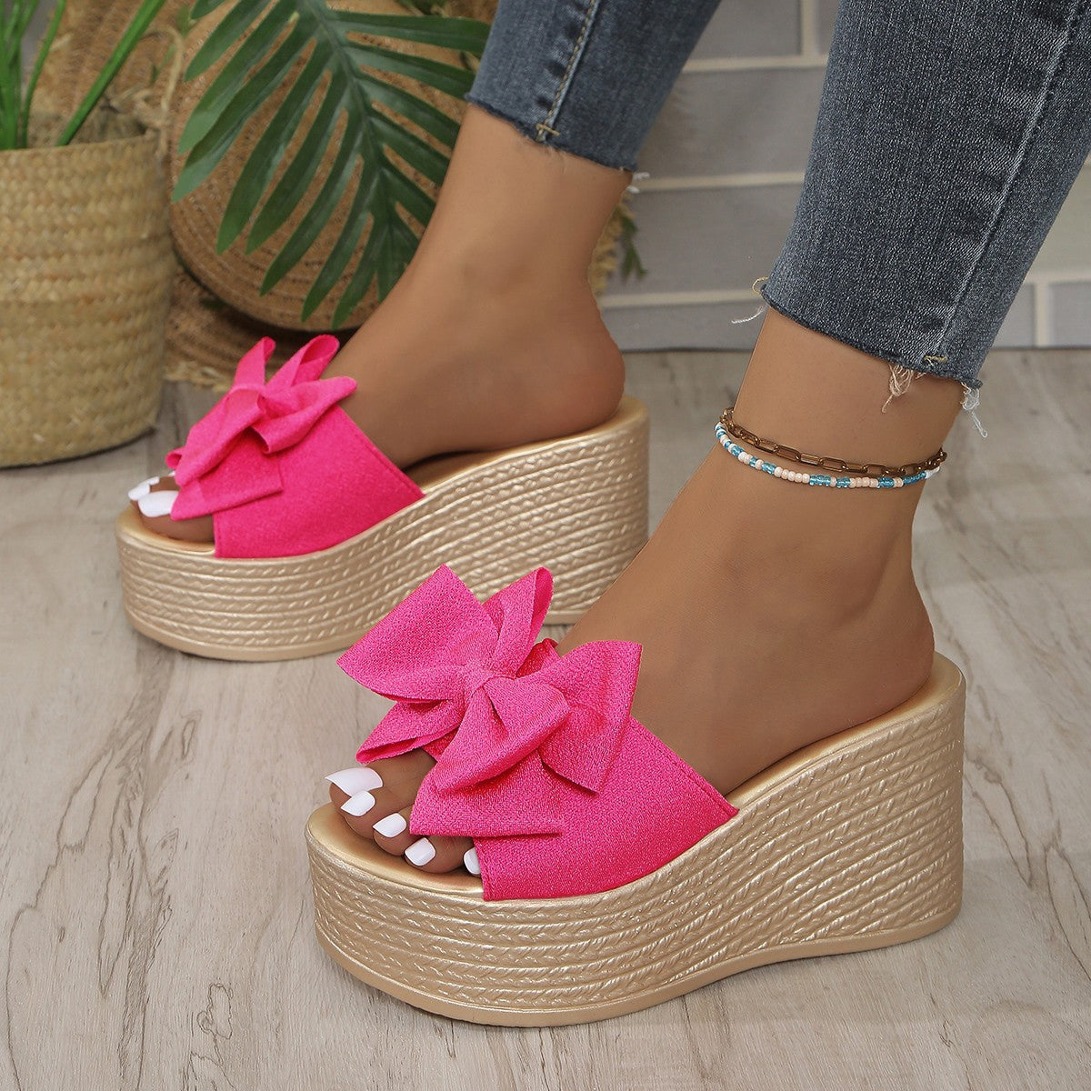 Fiorelle Women’s BowBella Platform Wedge Sandals – Chunky Flatform Summer Shoes (US 4–10.5)