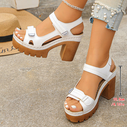 Fiorelle Women’s Velora Stitch Detail Platform Block Heel Sandals – Lightweight Velcro Strap Chic Slides (US 4–10.5)