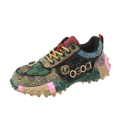 Fiorelle Women’s Lumira Embroidered Letter Mesh Platform Sneakers – Rhinestone Detail Chunky Sole Light Luxury Fashion Sneakers (US 4–10.5)