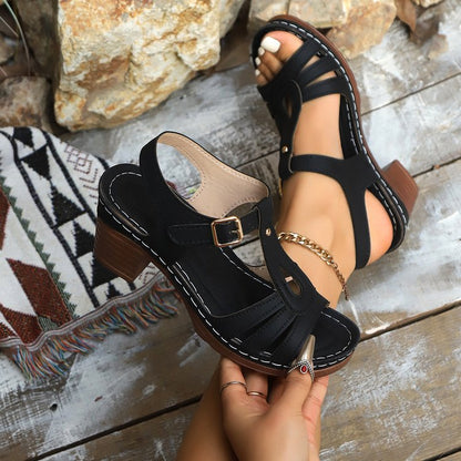 Fiorelle Women’s GraceStep Block Heel Sandals – Peep-Toe Buckle Summer Shoes (US 5–10.5)