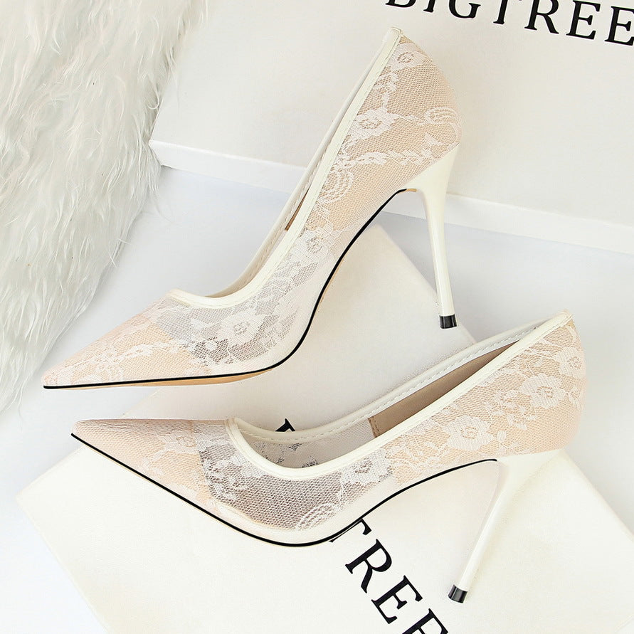 Fiorelle Women’s Valeria Lace Mesh Stiletto Pumps – Pointed-Toe Hollow Elegant Heels (US 3.5–10.5)