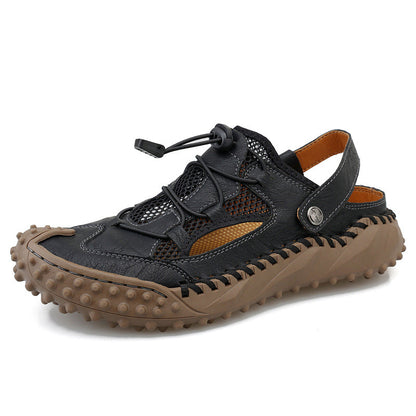 Fiorelle Coast Men’s Closed-Toe Breathable Sandals – Soft Leather & Mesh Adjustable Casual Beach Shoes (US7–12)
