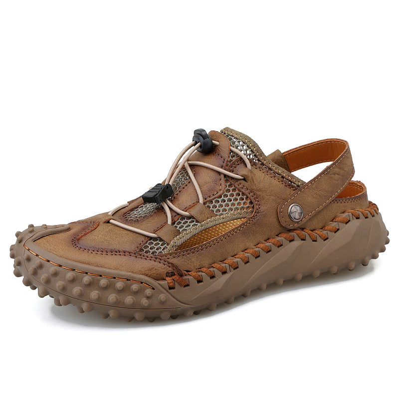 Fiorelle Coast Men’s Closed-Toe Breathable Sandals – Soft Leather & Mesh Adjustable Casual Beach Shoes (US7–12)