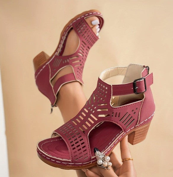 Fiorelle Women’s Cove Buckle Peep-Toe Heels – Cutout Chunky High Heel Sandals (US 5–10.5)
