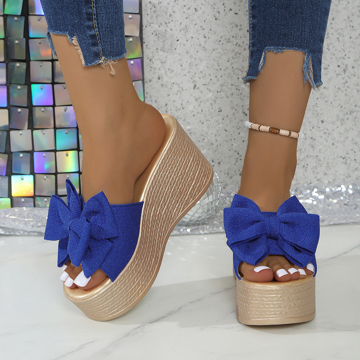 Fiorelle Women’s BowBella Platform Wedge Sandals – Chunky Flatform Summer Shoes (US 4–10.5)