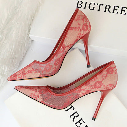 Fiorelle Women’s Valeria Lace Mesh Stiletto Pumps – Pointed-Toe Hollow Elegant Heels (US 3.5–10.5)