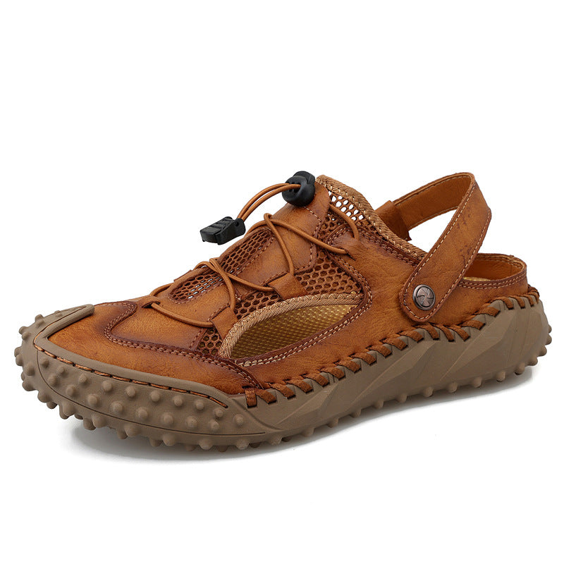 Fiorelle Coast Men’s Closed-Toe Breathable Sandals – Soft Leather & Mesh Adjustable Casual Beach Shoes (US7–12)
