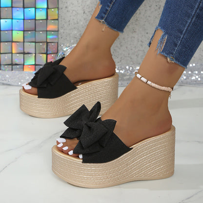 Fiorelle Women’s BowBella Platform Wedge Sandals – Chunky Flatform Summer Shoes (US 4–10.5)