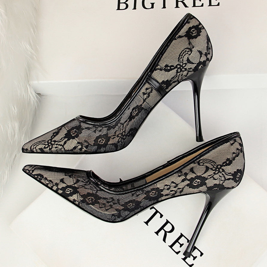 Fiorelle Women’s Valeria Lace Mesh Stiletto Pumps – Pointed-Toe Hollow Elegant Heels (US 3.5–10.5)