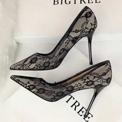 Fiorelle Women’s Valeria Lace Mesh Stiletto Pumps – Pointed-Toe Hollow Elegant Heels (US 3.5–10.5)