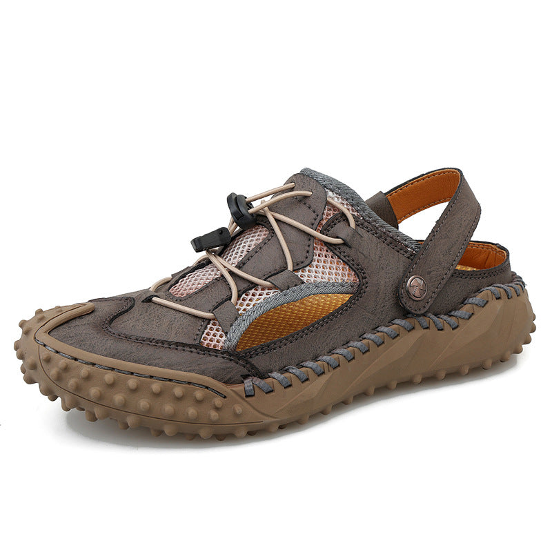 Fiorelle Coast Men’s Closed-Toe Breathable Sandals – Soft Leather & Mesh Adjustable Casual Beach Shoes (US7–12)