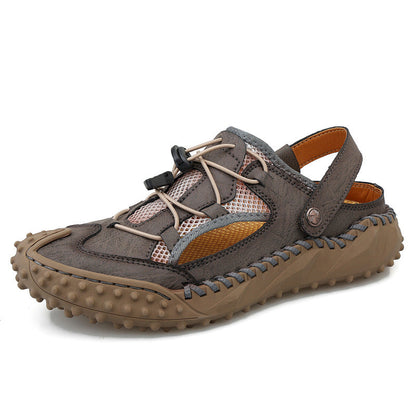 Fiorelle Coast Men’s Closed-Toe Breathable Sandals – Soft Leather & Mesh Adjustable Casual Beach Shoes (US7–12)