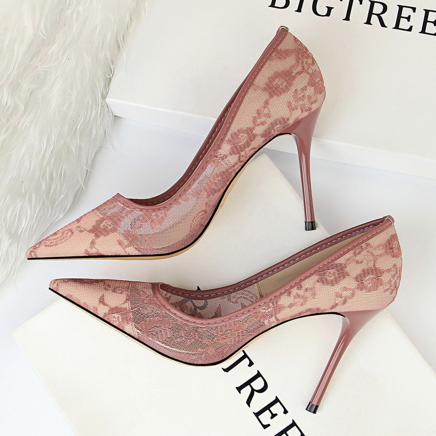Fiorelle Women’s Valeria Lace Mesh Stiletto Pumps – Pointed-Toe Hollow Elegant Heels (US 3.5–10.5)