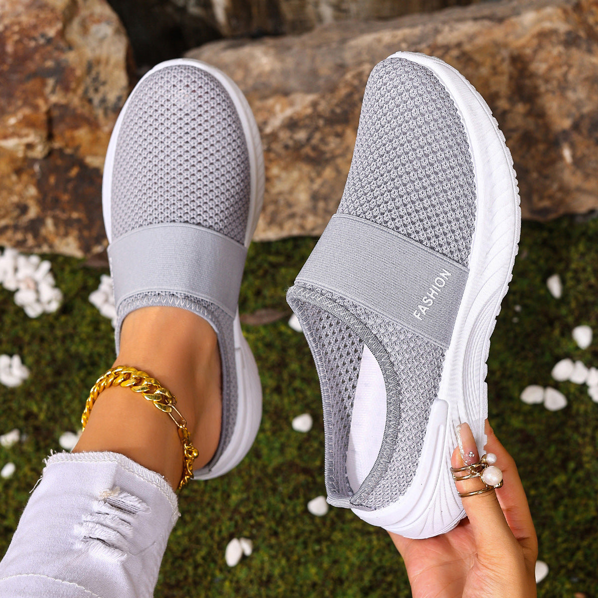 Fiorelle Women’s AirEase Knit Slip-On Mules – Breathable Mesh Casual Flats (US 5–10.5)