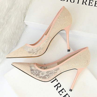 Fiorelle Women’s Valeria Lace Mesh Stiletto Pumps – Pointed-Toe Hollow Elegant Heels (US 3.5–10.5)