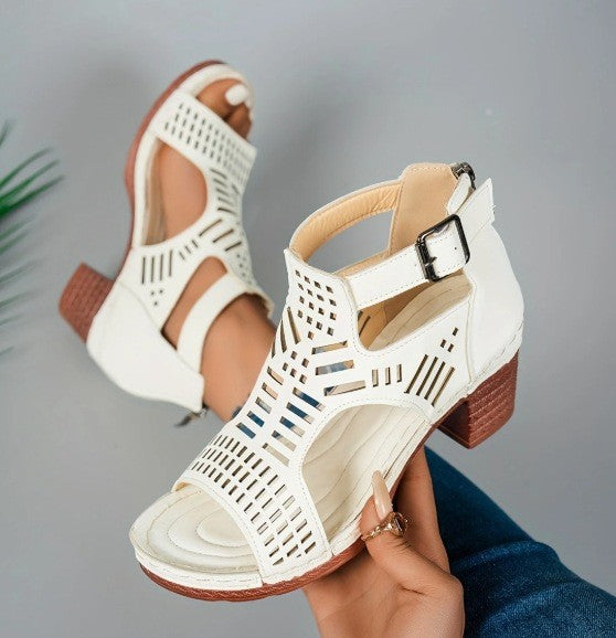 Fiorelle Women’s Cove Buckle Peep-Toe Heels – Cutout Chunky High Heel Sandals (US 5–10.5)