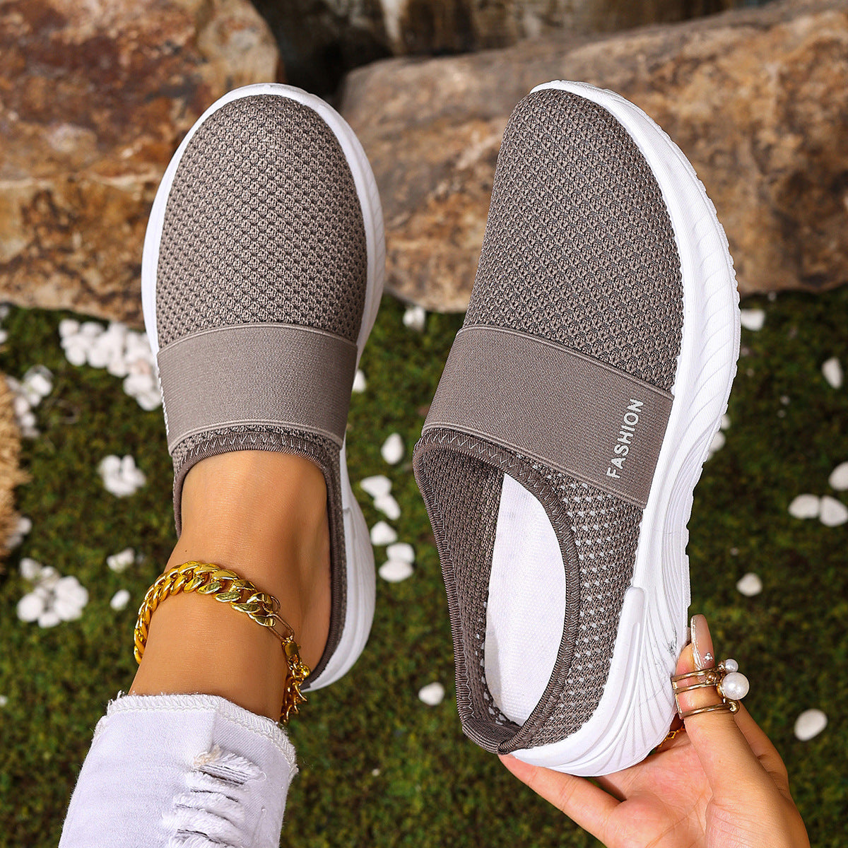 Fiorelle Women’s AirEase Knit Slip-On Mules – Breathable Mesh Casual Flats (US 5–10.5)