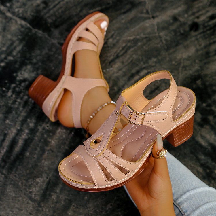 Fiorelle Women’s GraceStep Block Heel Sandals – Peep-Toe Buckle Summer Shoes (US 5–10.5)