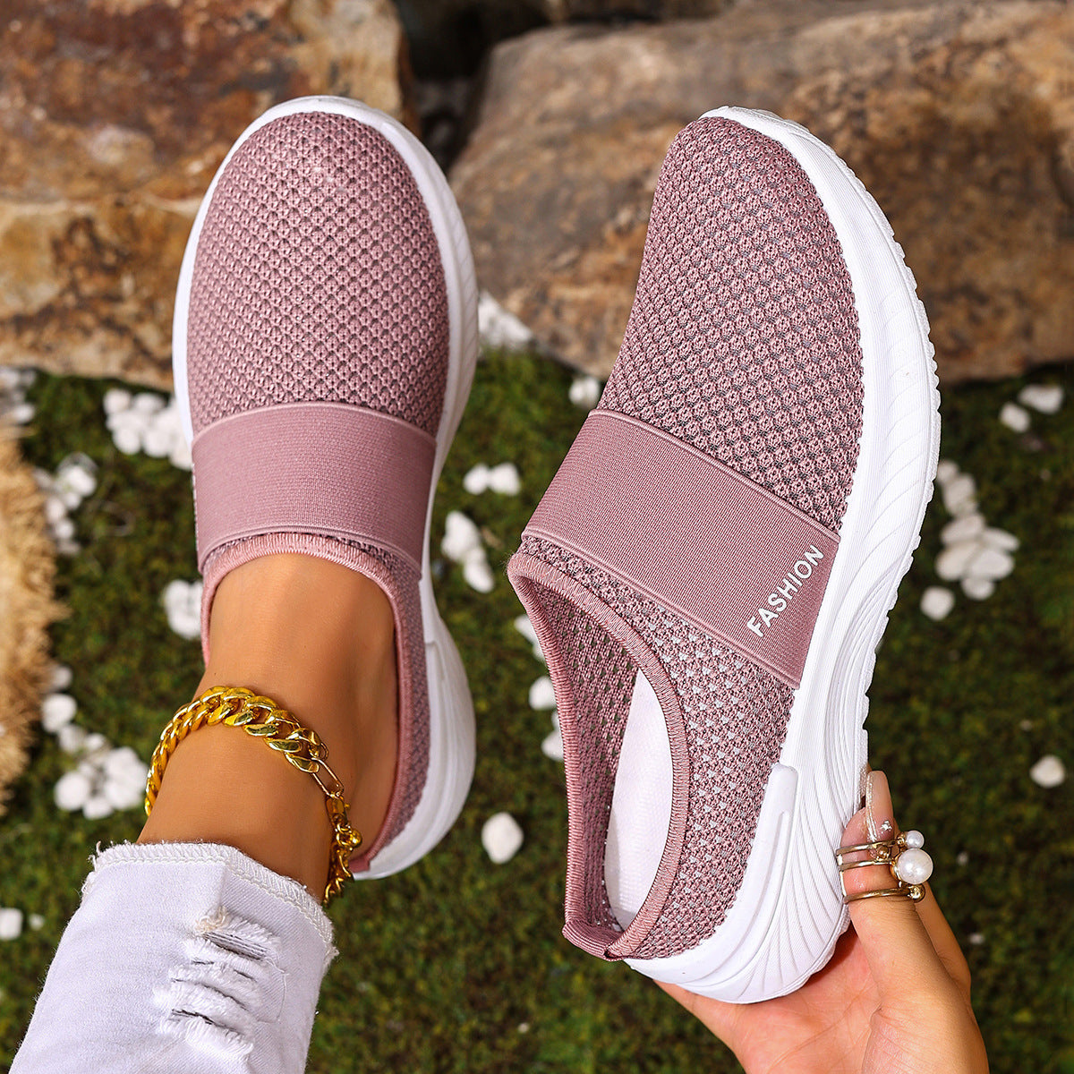 Fiorelle Women’s AirEase Knit Slip-On Mules – Breathable Mesh Casual Flats (US 5–10.5)